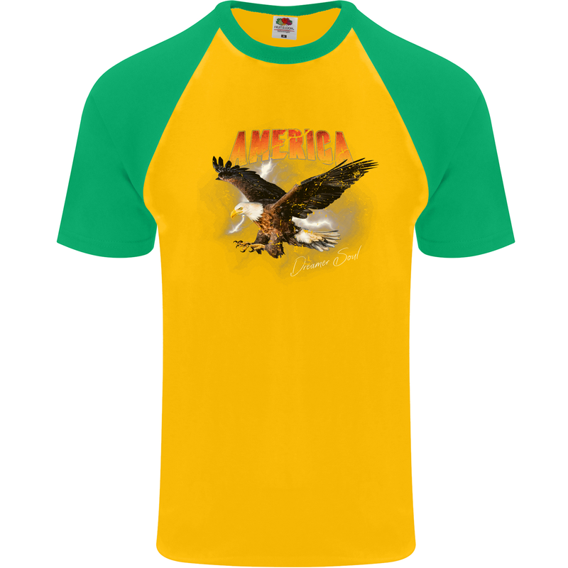 Eagle America Dreamer Soul Mens S/S Baseball T-Shirt Gold/Green