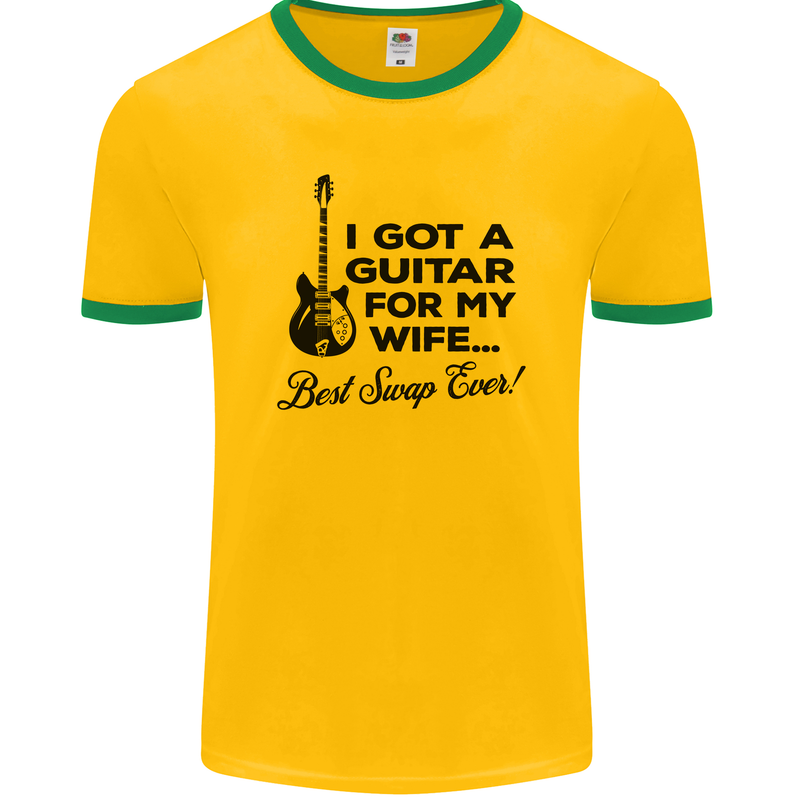 Guitar for My Wife Best Swap Ever Guitarist Mens Ringer T-Shirt FotL Gold/Green