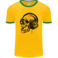 Skull Headphones Gothic Rock Music DJ Mens Ringer T-Shirt FotL Gold/Green