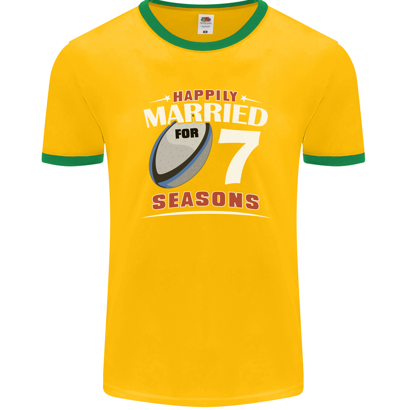 7 Year Wedding Anniversary 7th Rugby Mens Ringer T-Shirt FotL Gold/Green