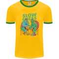 Slow Chess Funny Tortoise & Cock Mens Ringer T-Shirt FotL Gold/Green