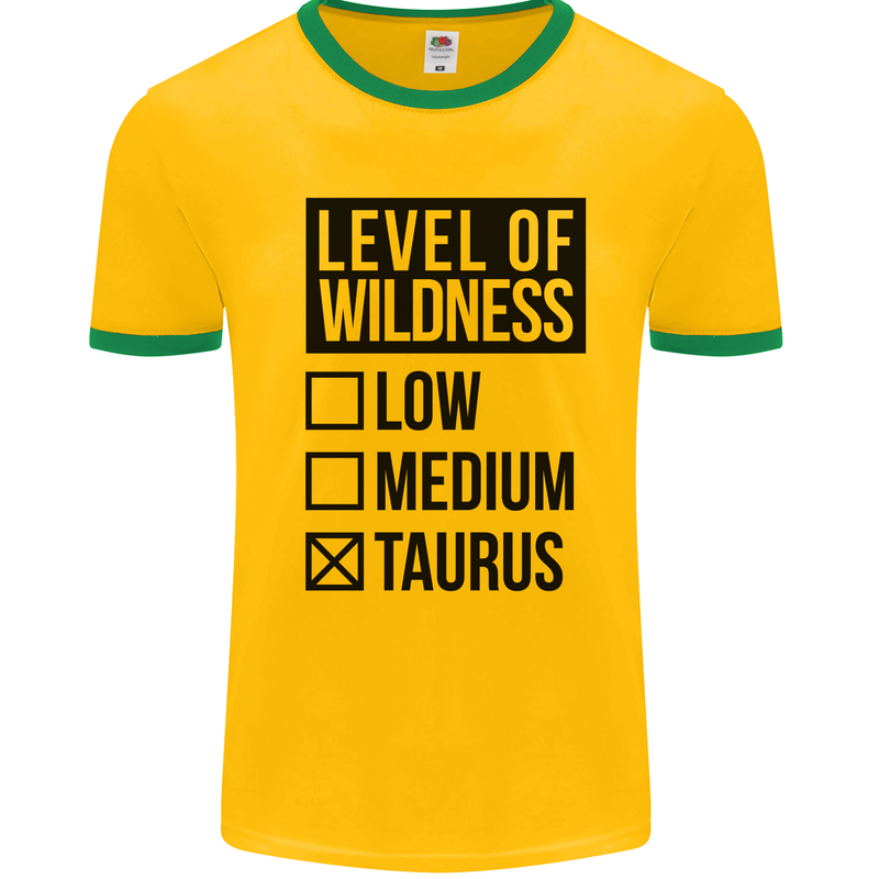 Levels of Wildness Taurus Mens White Ringer T-Shirt Gold/Green