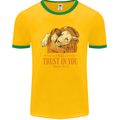 Religion Christianity Bible Trust in Lion Mens Ringer T-Shirt FotL Gold/Green