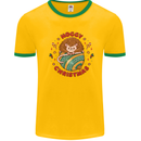 Funny Hoggy Christmas Hedgehog Mens White Ringer T-Shirt Gold/Green