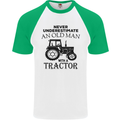 Old Man With a Tractor Driver Farmer Farm Mens S/S Baseball T-Shirt White/Green
