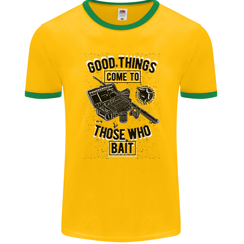 Those Who Bait Fishing Fisherman Funny Mens Ringer T-Shirt FotL Gold/Green