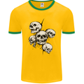 5 Skulls Demons Biker Gothic Heavy Metal Mens Ringer T-Shirt FotL Gold/Green