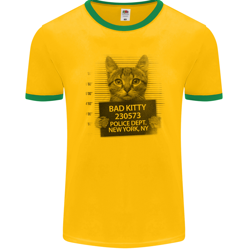 Bad Kitty New York City Police Dept. Mens Ringer T-Shirt FotL Gold/Green