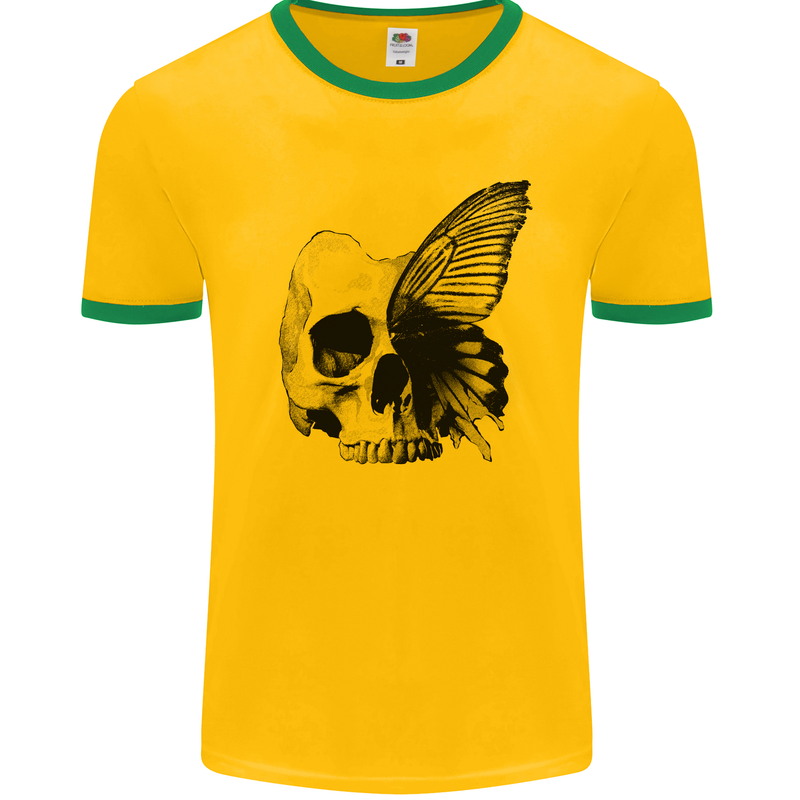 A Butterfly Skull Mens Ringer T-Shirt Gold/Green