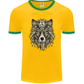 Mandala Tribal Wolf Tattoo Mens Ringer T-Shirt FotL Gold/Green