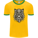 Mandala Tribal Wolf Tattoo Mens Ringer T-Shirt FotL Gold/Green