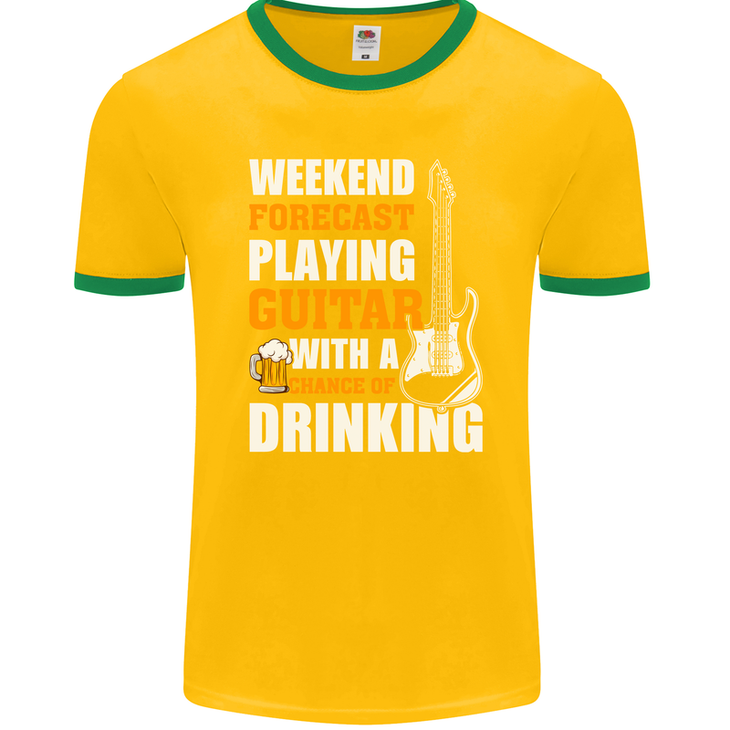 Guitar Forecast Funny Beer Alcohol Mens Ringer T-Shirt FotL Gold/Green