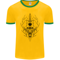 Sabre Tooth Tiger Skull Sword Mens Ringer T-Shirt FotL Gold/Green