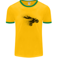 Abstract Motocross Rider Dirt Bike Mens White Ringer T-Shirt Gold/Green