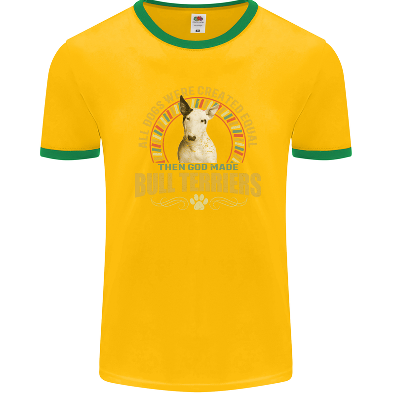 A Bull Terrier Dog Mens Ringer T-Shirt FotL Gold/Green