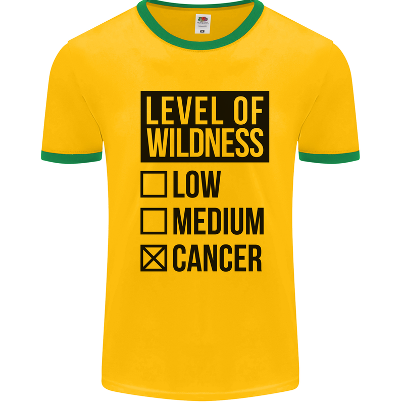 Levels of Wildness Cancer Mens White Ringer T-Shirt Gold/Green