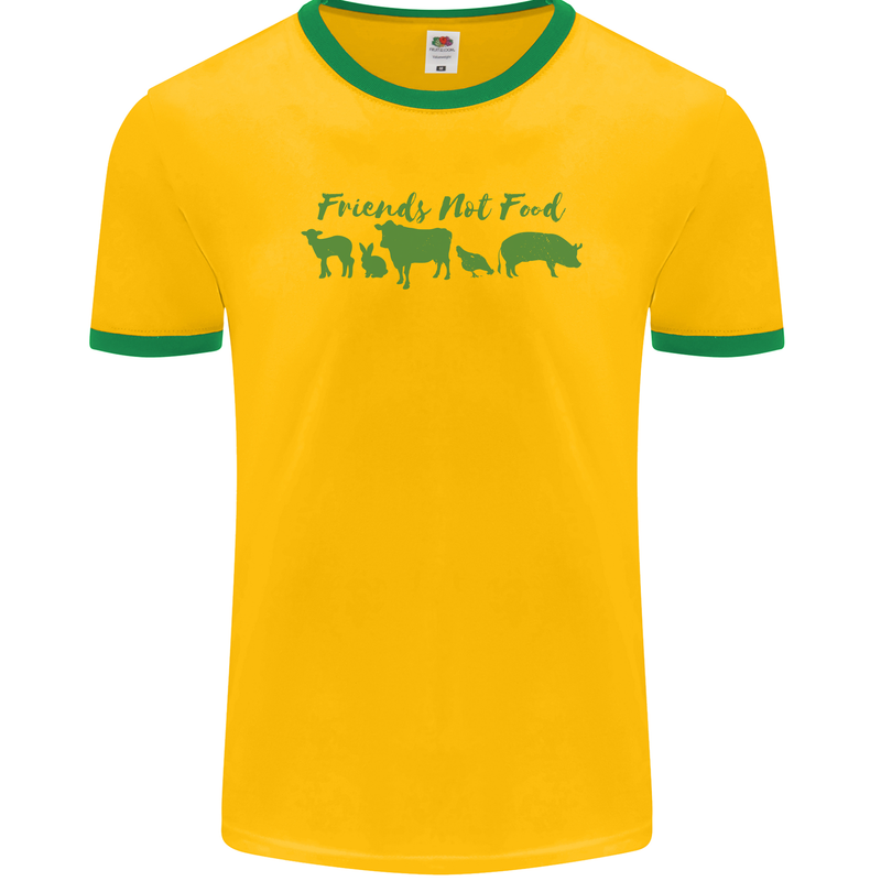 Animals Are Friends Not Food Vegan Mens Ringer T-Shirt FotL Gold/Green