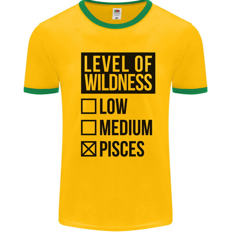 Levels of Wildness Pisces Mens White Ringer T-Shirt Gold/Green