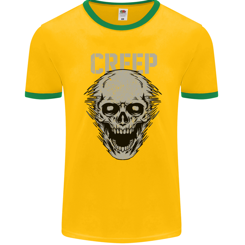 Creep Human Skull Gothic Rock Music Metal Mens Ringer T-Shirt FotL Gold/Green