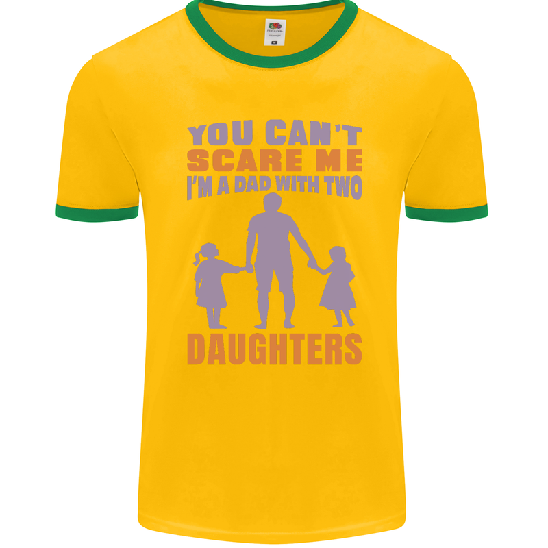 Dad With Two Daughters Funny Fathers Day Mens Ringer T-Shirt FotL Gold/Green