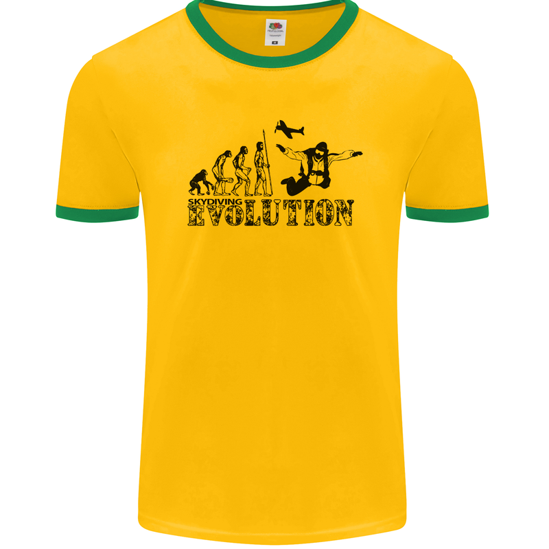 Evolution of a Skydiver Funny Skydiving Mens Ringer T-Shirt FotL Gold/Green