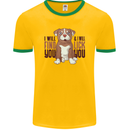 Pitbull I Will Find and Lick You Funny Mens Ringer T-Shirt FotL Gold/Green