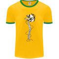 Headphone Wearing Skull Spine Mens White Ringer T-Shirt Gold/Green