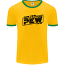 Pew Pew Pew Funny SCI-FI Movie Lightsaber Mens White Ringer T-Shirt Gold/Green