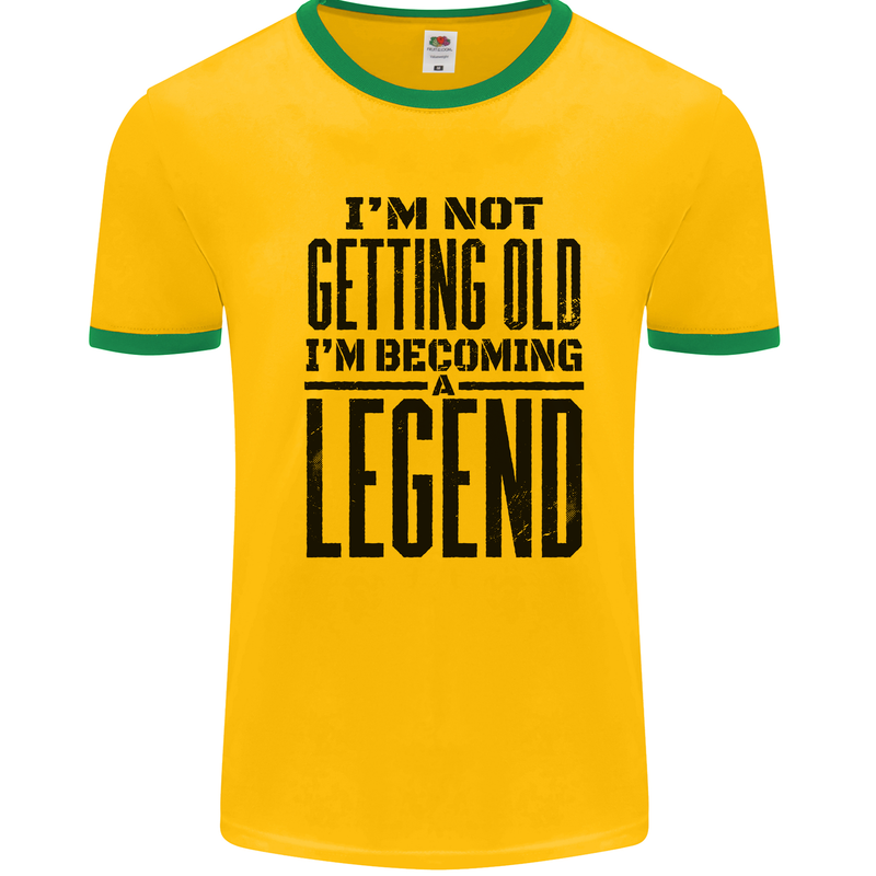 I'm Not Old I'm a Legend Funny Birthday Mens White Ringer T-Shirt Gold/Green