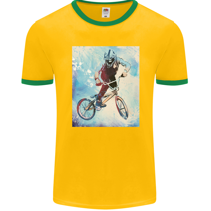 A Cool BMX Design Mens Ringer T-Shirt FotL Gold/Green