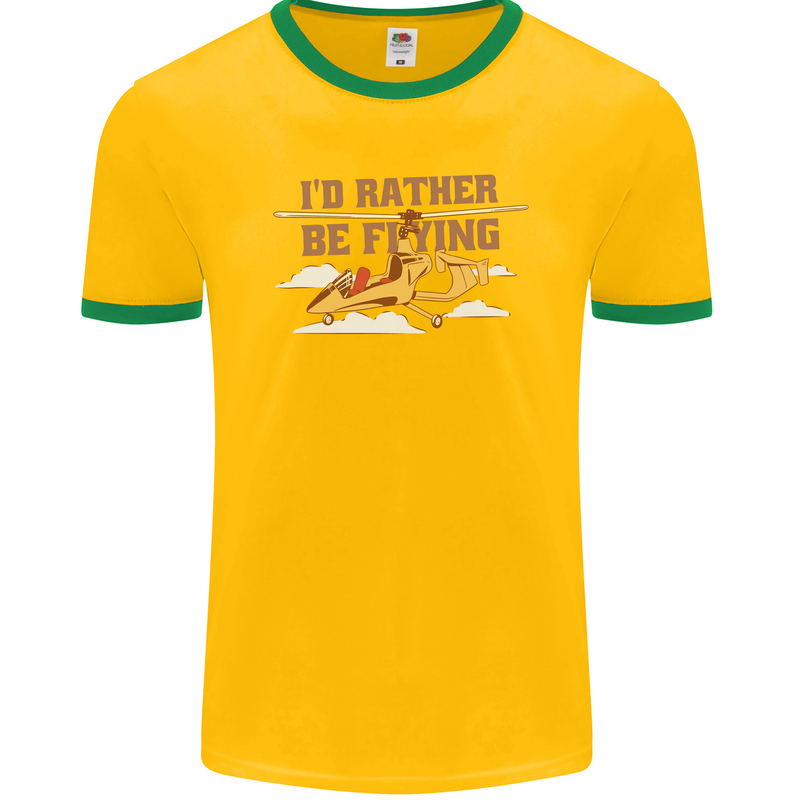 Gyrocopter Rather Be Flying Mens Ringer T-Shirt FotL Gold/Green