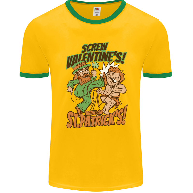 Screw Valentine's Day Funny St. Patrick's Mens Ringer T-Shirt FotL Gold/Green