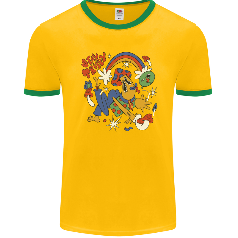 Stay Trippy Magic Mushrooms LSD Mens Ringer T-Shirt FotL Gold/Green