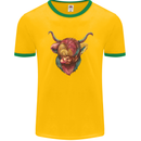 Colourful Highland Cow Mens Ringer T-Shirt FotL Gold/Green