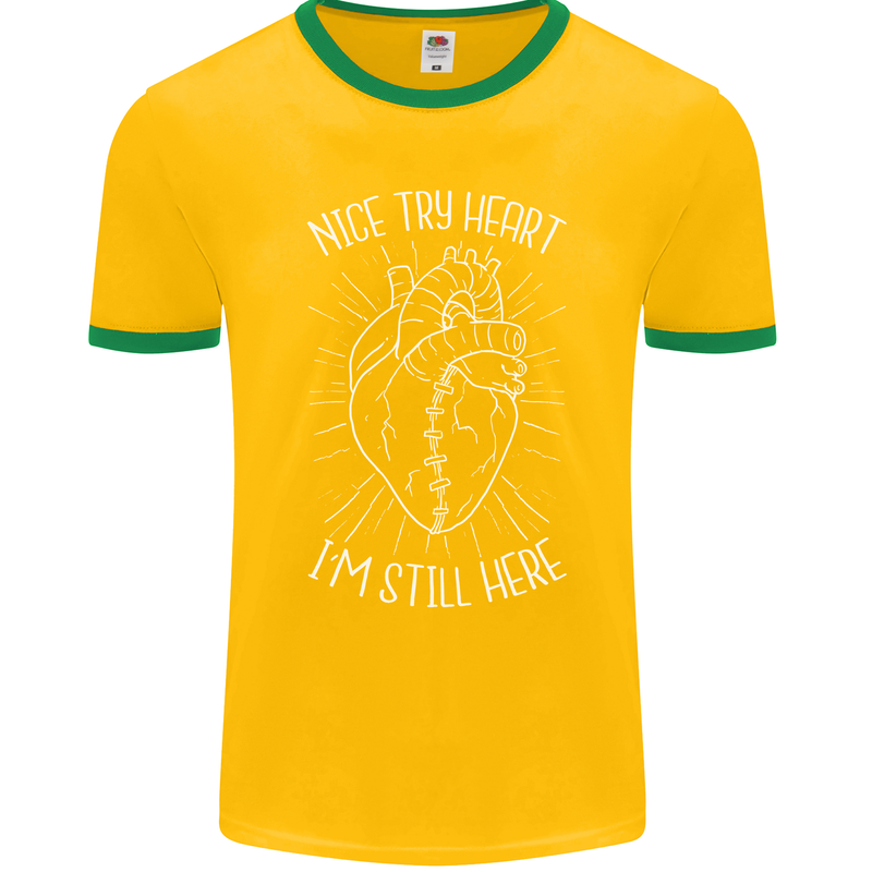 Heart Attack Recovery Survivor Mens Ringer T-Shirt FotL Gold/Green