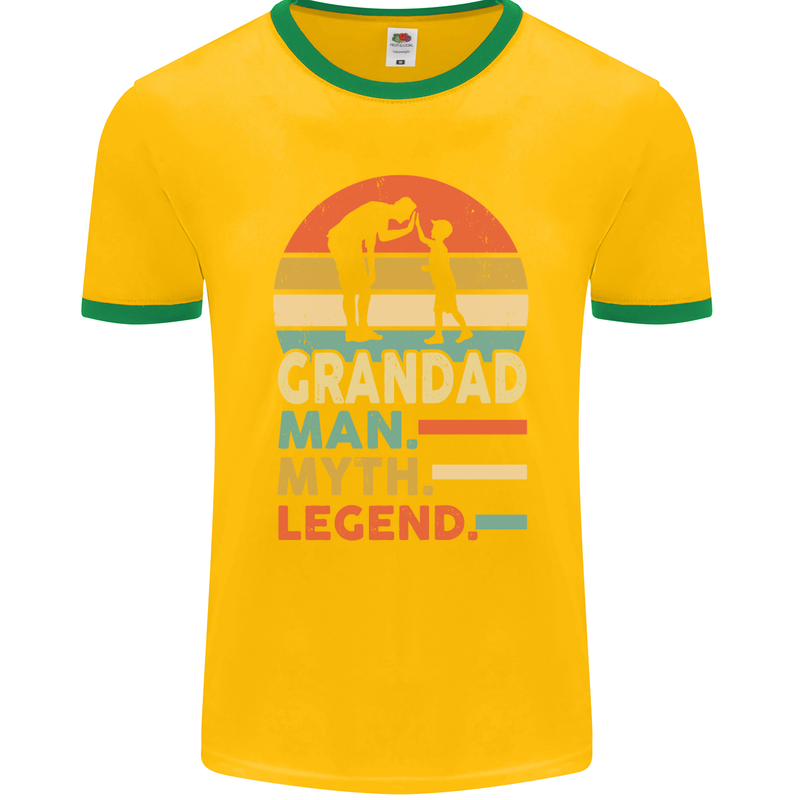 Grandad Man Myth Legend Funny Fathers Day Mens Ringer T-Shirt FotL Gold/Green