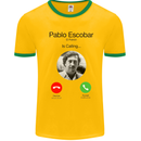 Pablo Escobar El Patron Is Calling Mens White Ringer T-Shirt Gold/Green