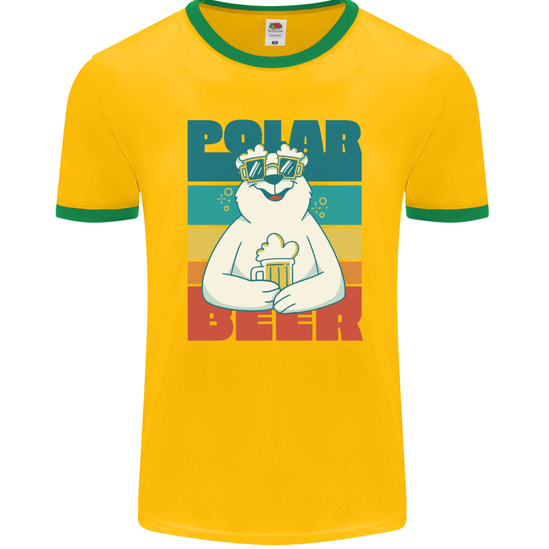 Polar Beer Funny Bear Alcohol Play on Words Mens Ringer T-Shirt FotL Gold/Green