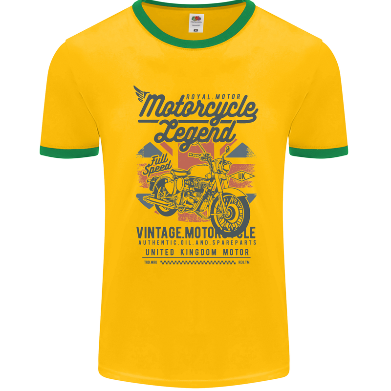 Motorcycle Legend Biker Motorcycle Chopper Mens Ringer T-Shirt FotL Gold/Green