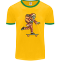 Funny Santa Clause Alien on a Skateboard Mens Ringer T-Shirt FotL Gold/Green