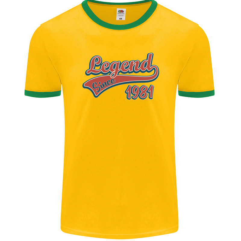 Legend Since 42nd Birthday 1981 Mens Ringer T-Shirt FotL Gold/Green