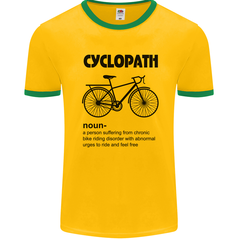 Cyclopath Funny Cycling Cyclist Bicycle Mens Ringer T-Shirt FotL Gold/Green