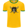 Pirate & Swords Skull Captain Jolly Roger Mens White Ringer T-Shirt Gold/Green