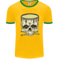 Skull Snare Drum Drummer Drumming Mens White Ringer T-Shirt Gold/Green