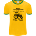 Old Man With a Tractor Driver Farmer Farm Mens White Ringer T-Shirt Gold/Green