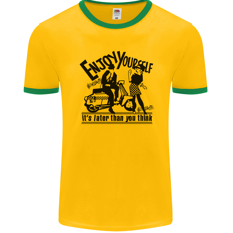 2Tone Enjoy Yourself 2 Tone SKA Music Mens Ringer T-Shirt FotL Gold/Green