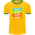 Eat Sleep Game Funny Gamer Gamming Mens Ringer T-Shirt FotL Gold/Green