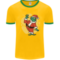 A Christmas Frog Dressed as Santa Claus Mens White Ringer T-Shirt Gold/Green