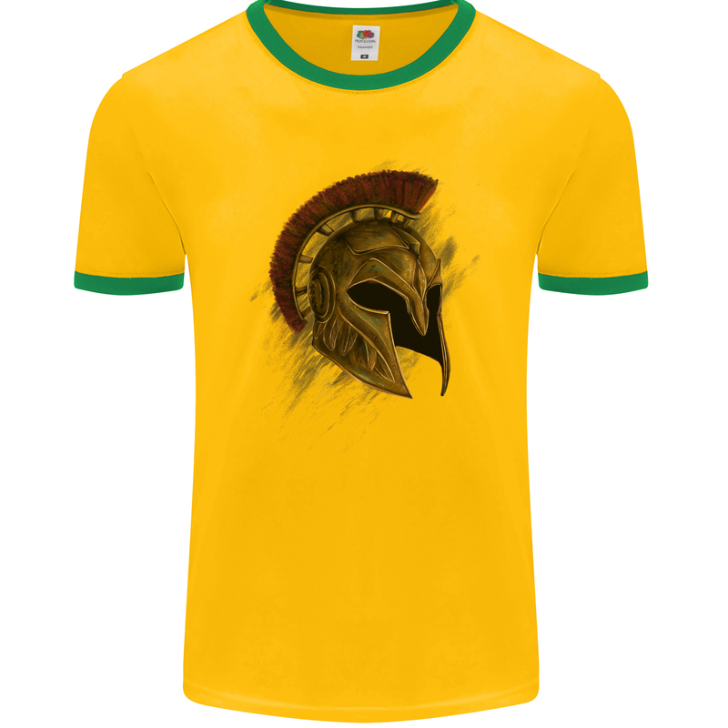 Spartan Helmet Gym Bodybuilding Training Mens Ringer T-Shirt FotL Gold/Green