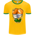 Gym The Indian Flag Ripped Muscles India Mens White Ringer T-Shirt Gold/Green